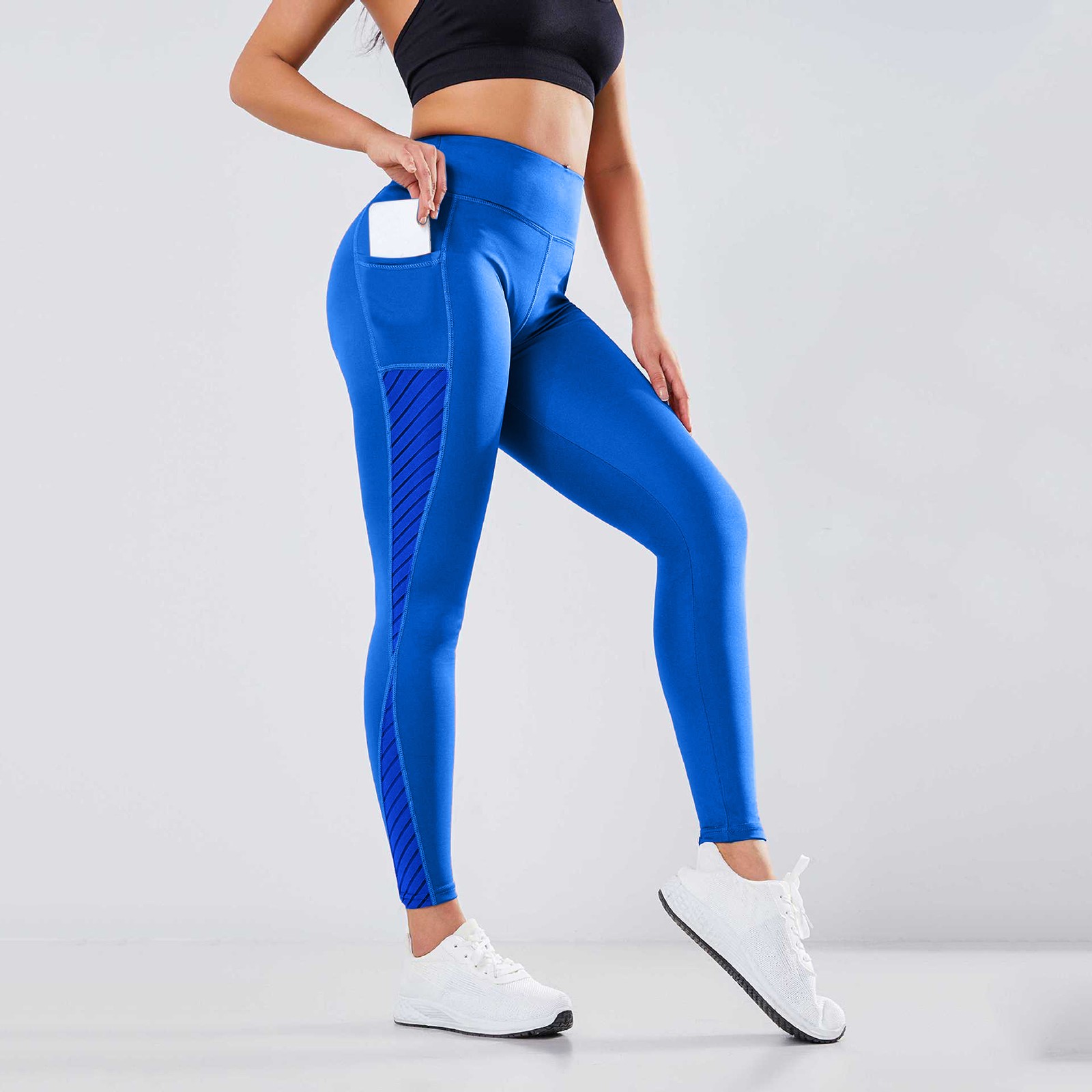 thumbnail image 2 of Pantalones de yoga de cintura alta con bolsillos para mujer: tejido grueso, entrenamiento/running, poliéster, tallas S-XXL, 2 of 8